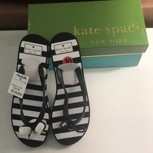 Kate Spade black and white striped flip flops
